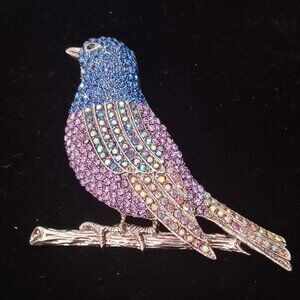3 Inch Designe Style Rhinestone Blue Bird Brooch